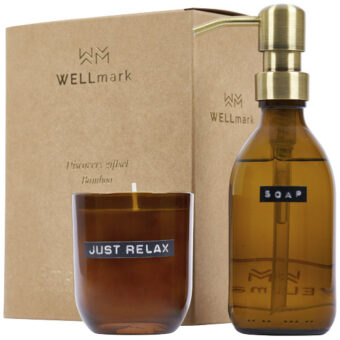 Wellmark Discovery 200 ml dispenser for håndsåpe og 150 g duftlys sett – bambusduft