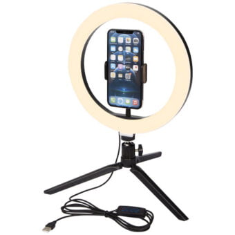 Studio ringlys for selfier og vlogging med telefonholder og stativ