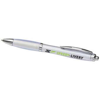 Curvy ballpoint pen with frosted barrel and grip