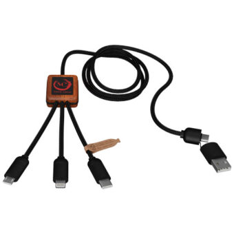SCX.design C38 5-i-1 rPET ladekabel med lysende logo, firkantet form i tre