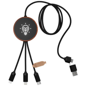 SCX.design C40 5-i-1 rPET ladekabel med lysende logo og 10 W ladeplate