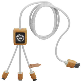 SCX.design C39 3-i-1 rPET ladekabel med lysende logo og firkantet bambusdeksel